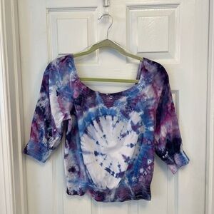 H&M Divided hand crafted tie dye 3/4 Sleeves Off The Shoulder Crop Top Size 8